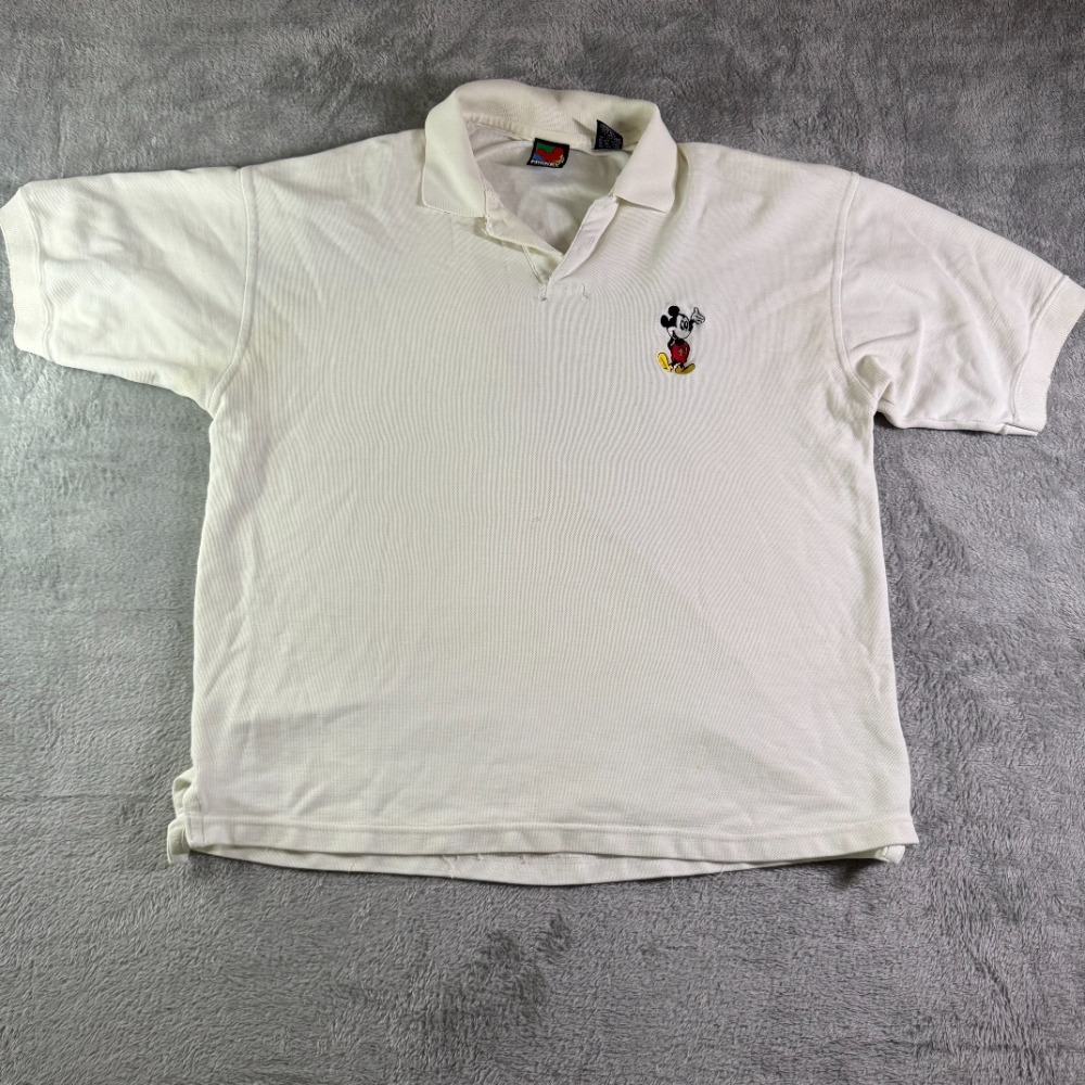 Vintage Mickey Unlimited Polo Shirt Disney Cartoon Embroidered Golfing‎ White L